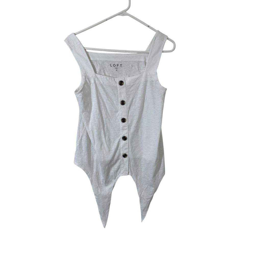LOFT White Cotton Button Front Tie Sleeveless Top Med Lagenloook‎ Minimalist NEW